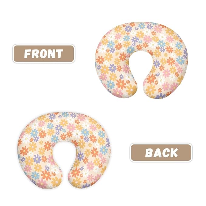 Cartoon Hippie Flower Nursing Pillow Cover for Baby Boy Girl Breastfeeding Nursing Pillow Slipcovers Super Soft Breathable and Washable