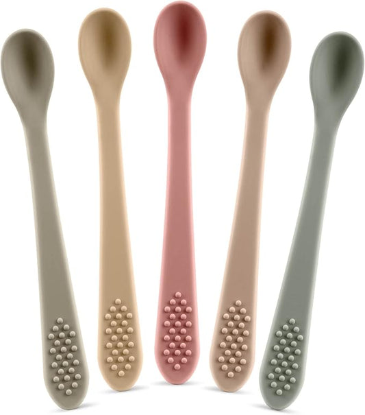 First Stage Silicone Baby Spoon - Self Feeding Utensils - Infant Feeding Spoon - Soft & Gentle on Gums - BPA Free Silicone Spoons Set (Pastel4)