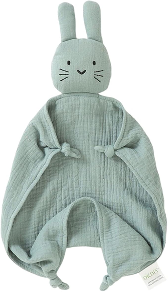 Organic Cotton Bunny Loveys for Babies,Newborn Baby Lovey Security Blanket,Lovies for Babies New Born Baby Unique Neutral Gifts Boys and Girls (Bunny-Green)