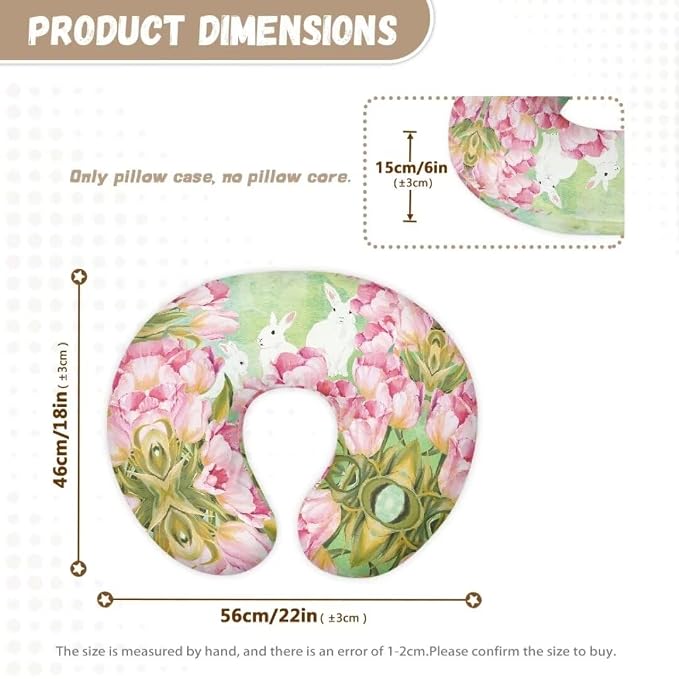 Stretchy Neutral Breastfeeding Pillow Cover Fit Standard Nursing Pillows,Ultra Soft and Cozy Nursing Pillow Slipcovers,Watercolor Pink Flowers Bunny