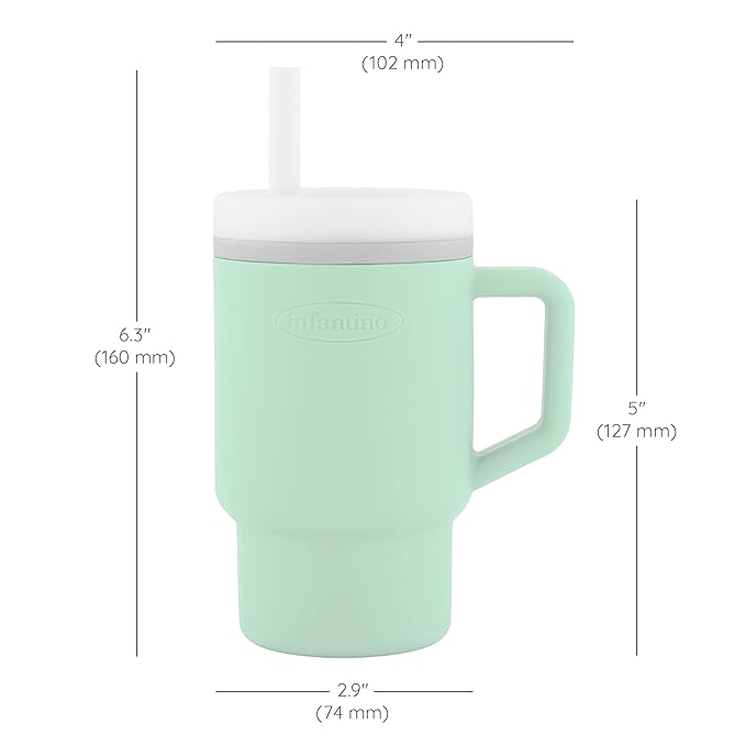 Infantino My 1st Tumbler, 9 Oz. Silicone Sippy Cup with Straw & Handle, Spill-Resistant Baby Cup for On-the-Go, BPA-Free Transition Bottle, Cool Mint