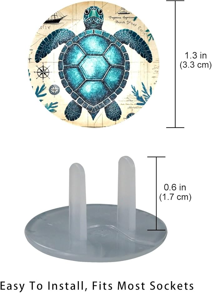 24 Packs Sea Turtle Outlet Covers Baby Proofing, Socket Cover Protection Caps, 2-Prong Power Wall Plate Safety Receptacle Plugs Caps for Housing Office Home