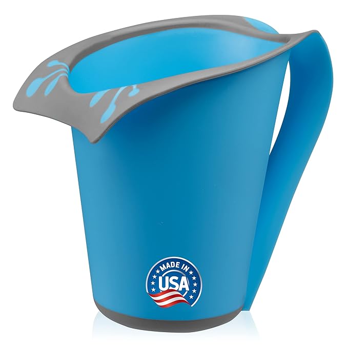 Plastic Bath Cup (800ml, 27 fl Ounce) Waterfall Rinser, Made in USA (Blue)
