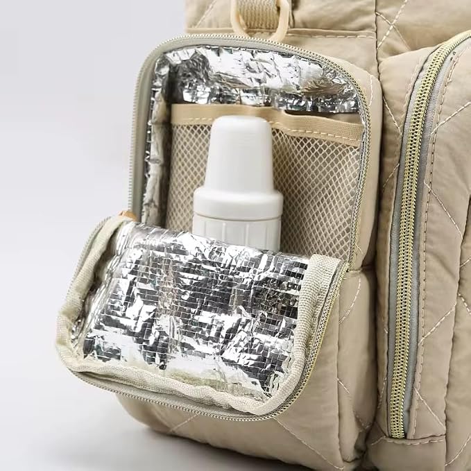Tristan Home Quilted Diaper Bag Backpack – Insulated Bottle Pockets, Maternity Hospital Travel Bag for Moms (Beige)