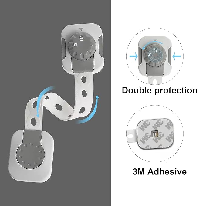 SPY KIDS Child Safety Locks Latches for Drawers Cupboard Cabinet Fridge Door Toilet Seat and Dustbin |Strong Adhesive 3M Tape |White Color |8.6 Inches (Pack of 6Pcs, Grey)