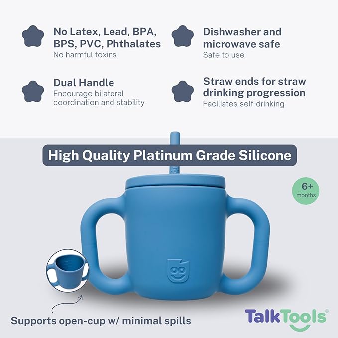 TalkTools ITSY Silicone Training Cup ??Mini Straw Cup for Baby - Anti Leak, Spill Proof and BPA Free Cup with Straw Insertion for Kids (Ocean)