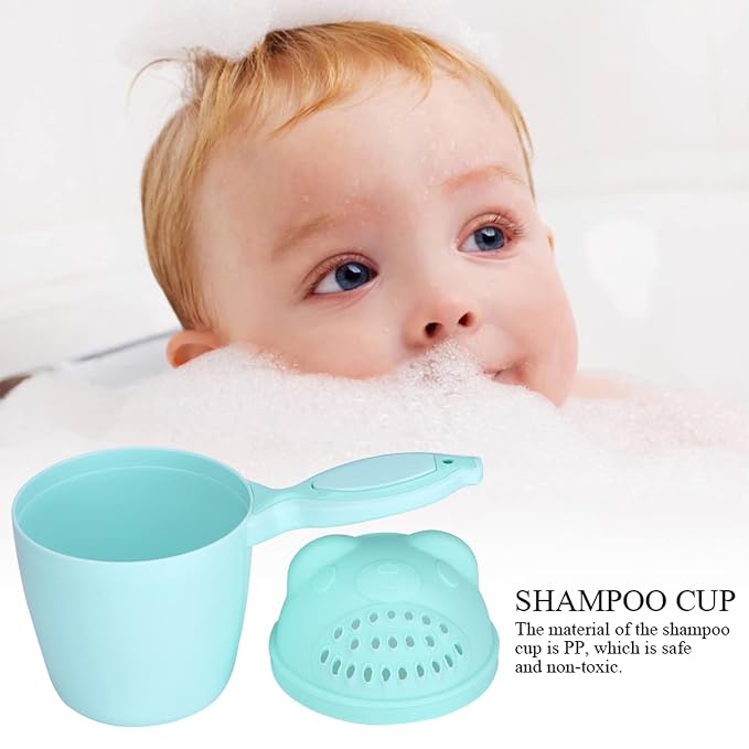 Baby Hair Washing Cup, Cartoon Bear Shower Rinse Cup for Kids ¨C Detachable Hair Washing Scoop (Green)