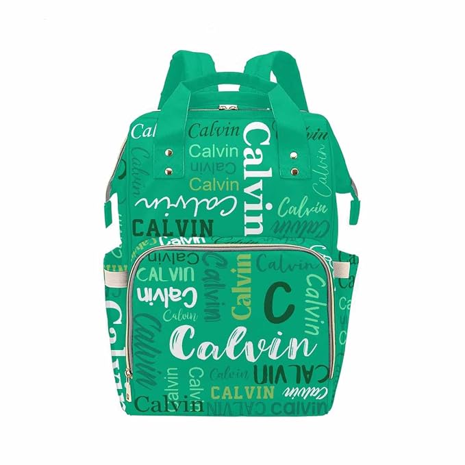 InterestPrint Custom Name Backpack, Personalized Green Funny Font Nappy Bags Customized Diapering Bag Backpack Casual Daypack Travel Shoulder Bag for Hiking Camping Work