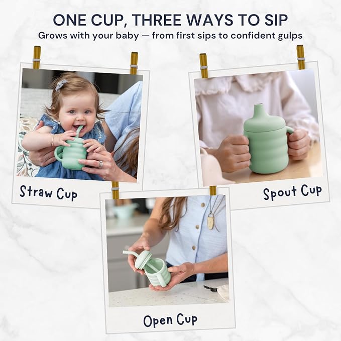 Vaanshie Silicone Baby Sippy Cups | Straw Cup Baby | Toddler Cup with Straw | 3 Stages Training Cup for Infants Toddlers and Kid, 5.4 oz (Green)