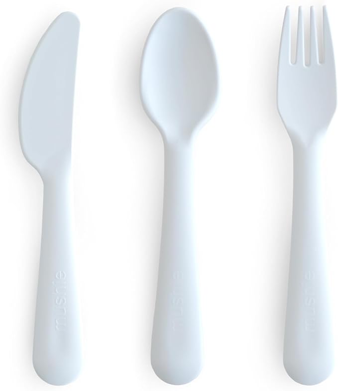 mushie Dinnerware Cutlery Set of 3 For Kids | Made in Denmark (Powder Blue)