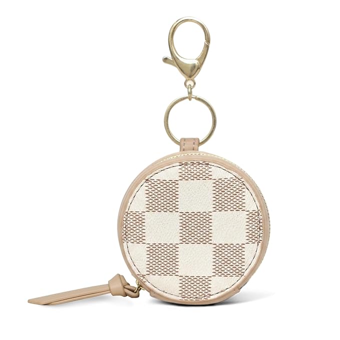 miss fong Checkered Pacifier Holder Case with Clip, Pacifier Pouch Cover, Pacifier Charm Pod with Clasp Attach to The Strollers & Diaper Bags, Hold 2 Pacifier or Nipple Shield(White Checkered)