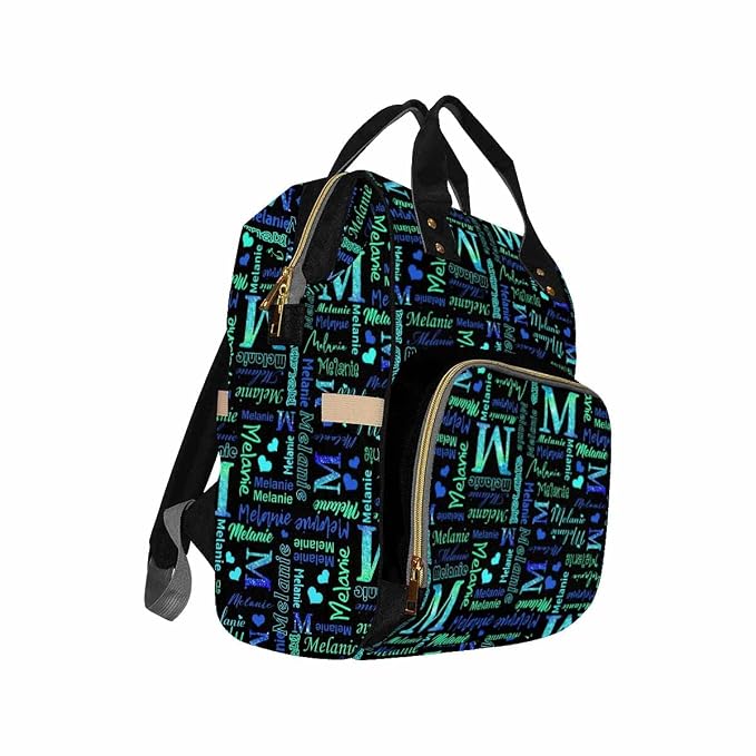 InterestPrint Custom Name Diaper Bag Personalized Black Blue Green Glitter Logo Text Nappy Bags Customized Signature Diapering Bag Backpack Casual Daypack Travel Shoulder Bag for Hiking Camping Work