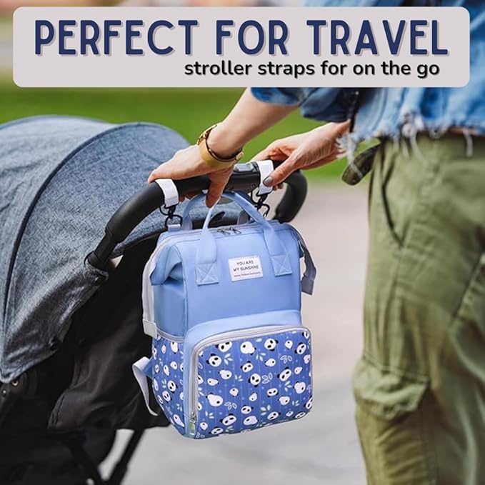Small Diaper Bag Backpack for Baby Boy with Insulated Pockets, Stroller Straps. Blue Baby Bag for Mom Dad.