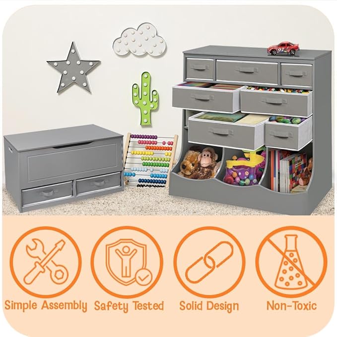 Badger Basket Multi-Bin Storage Cubby for Kids - Toy Organizer with 3 Cubbies, 2 Open Shelves, Display Top for Playroom or Bedroom - Storage Unit for Toys, Books & More - White