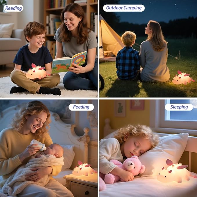 Dinosaur Night Light for Kids, Magnetic Baby Night Lights Plug Into Wall, Silicone Night Lamp Rechargeable, Night Light for Breastfeeding, 3 Dimming with 7 Color Changing Touch Lamp for Nursery Decor