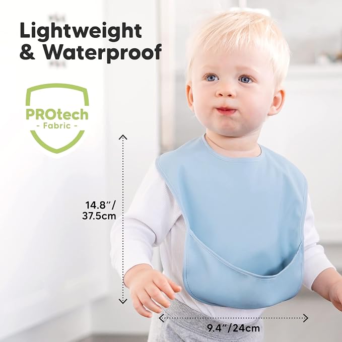 KeaBabies 2-Pack Silicone Bibs For Babies and 3-Pack Waterproof Baby Bibs for Eating - Silicone Baby Bibs for Eating, Lightweight Baby Bib with Food Catcher, Food-Grade Pure Silicone Bib