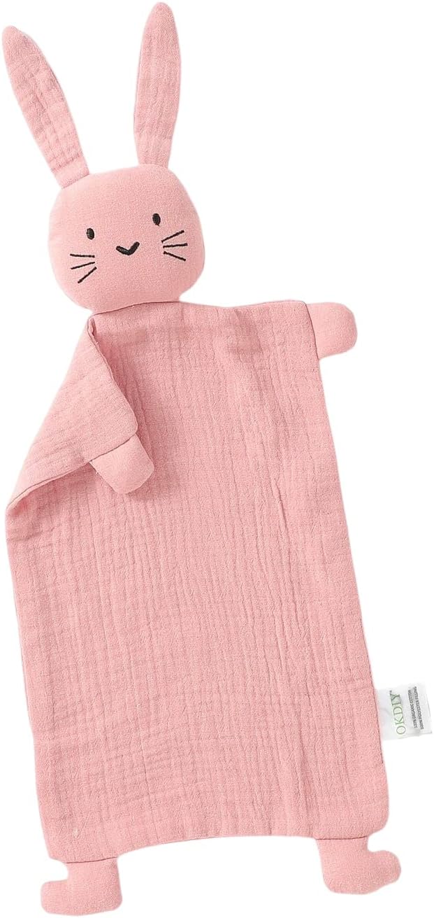 Organic Cotton Bunny Loveys for Babies,Newborn Baby Lovey Security Blanket,Lovies for Babies New Born Baby Unique Neutral Gifts Boys and Girls (Bunny1-Pink)