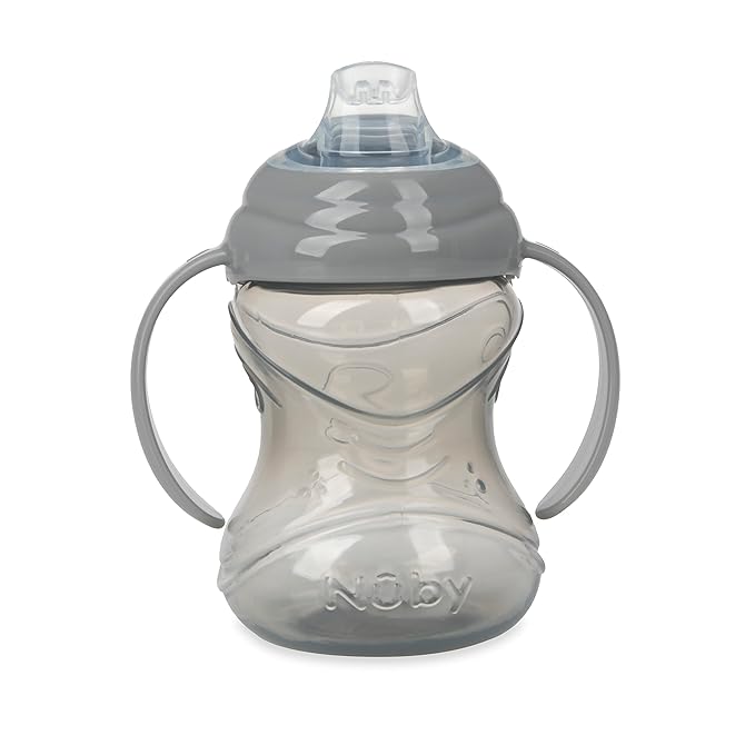 Nuby 3 Piece No-Spill Grip N??Sip Cup with Soft Flex Spout, 2 Handle with Clik It Lock Feature, Neutral,10 Ounce