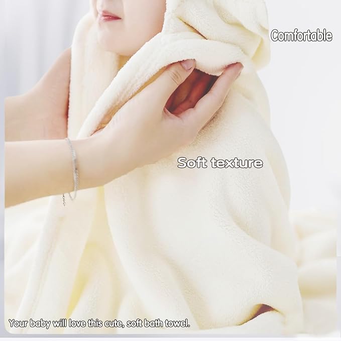 Toddler Baby Bath Towel with Hood 27.5"X55" Ultra Absorbent Soft Cozy Comfort Bathrobe Blanket, 0-6 Years Infant Shower Towel for Girls & Boys(Pearl)