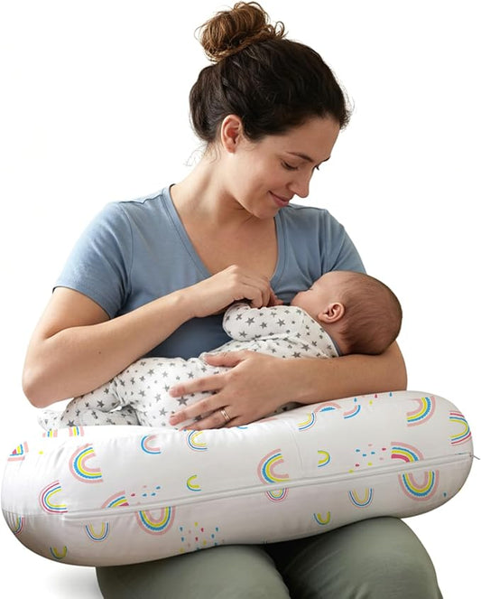 Little Grape Land U-Shaped Nursing Pillow with Washable Cover,Rainbow | Ergonomic U-shaped breastfeeding support pillow for mom and baby, featuring a soft, breathable and washable cover.