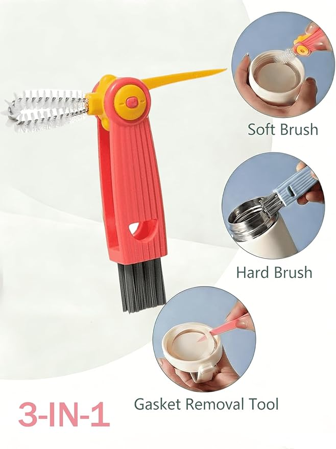 5 in 1 Bottle Cleaner Brush Set with Nylon and Silicone Bottle Brush, Straw Brush, Bottle Brush with Nipple Cleaner and Suction Cup, Cup Lid Cleaner Brushes Kit, BPA-Free (Pink)