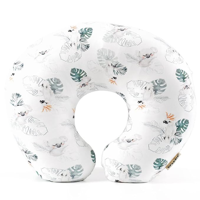 GRSSDER Soft Stretchy Minky Nursing Pillow Cover, Breastfeeding Pillow Slipcover for Boys & Girls, Nursing Pillow Case for Newborn, Stylish Watercolor Animals, Mint Green