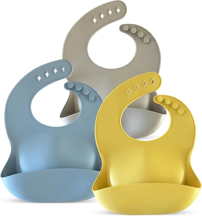 Silicone Baby Feeding Bibs ??Waterproof, BPA-Free, Soft & Adjustable with Crumb Catcher ??Easy to Clean