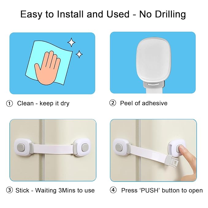 Fursafe&Q Baby Cabinet Locks, Child Safety Cabinet Proofing -Child Safety Strap Locks Adhesive Drawer Fridge Ovens Door Toilet Latches No Drill Multi-Purpose for Furniture Kitchen Lock (Grey, 2Pack)