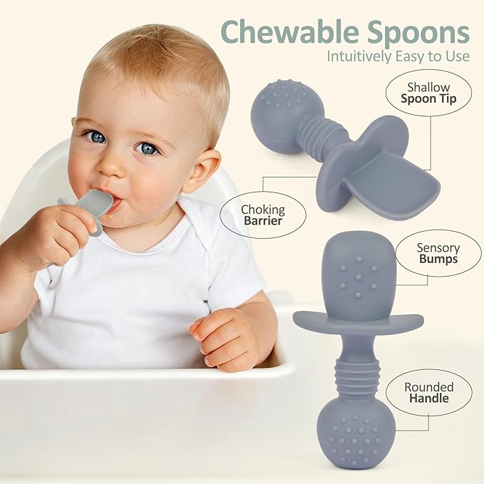 Eascrozn Silicone Baby Utensils, 2 Pack Divided Suction Plates for toddlers, 2 Pack Toddler Forks and Spoons Set, Baby Led Weaning Feeding Supplies, BPA Free, Microwave and Dishwasher Safe