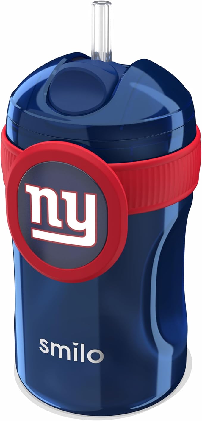 Smilo Straw Cup - New York Giants Officially Licensed NFL Sippy Cup - Baby and Toddler Cup with Weighted Silicone Straw and 8.5 oz Capacity - BPA-Free