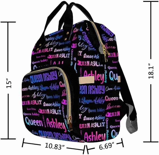Artsadd Personalized Name Nappy Bag Large Capacity Baby Diaper Bags, Color Black Signature Daypack Custom Name Backpack Casual Daypack Bag Gifts for Niece Daughter Granddaughter