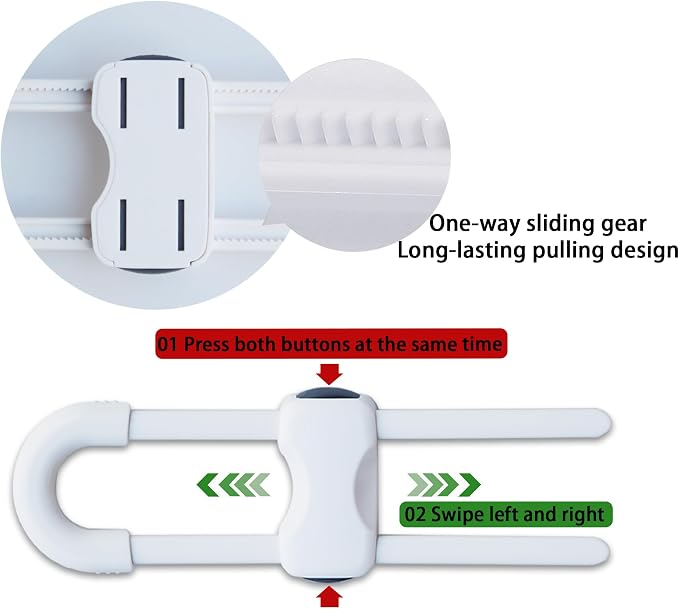 Cabinet Locks Baby Proofing U-Shaped Child Locks for Cabinets Latches Adjustable (White,1 pack of 4)