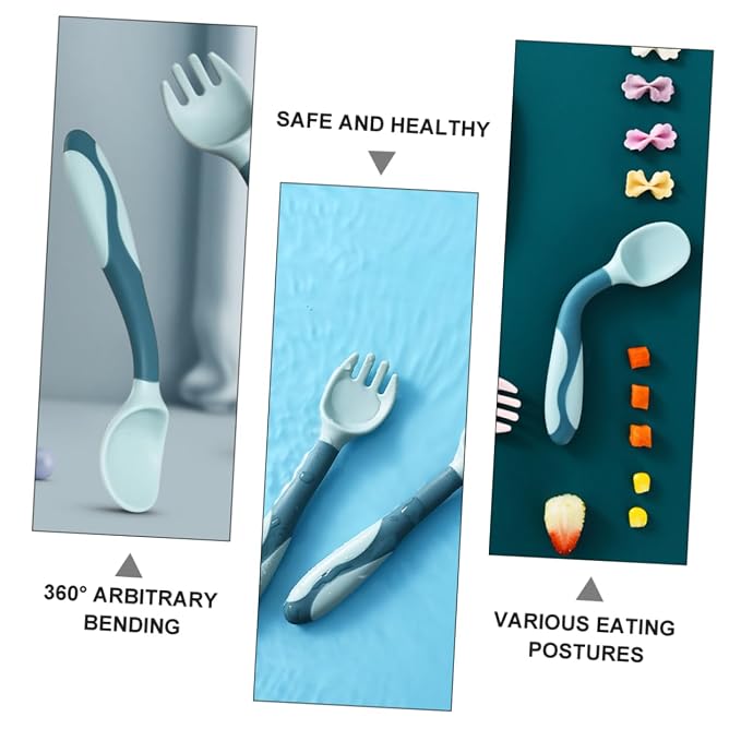 Cabilock 2 Sets Utensils Flexible Silicone Spoons and Forks Soft Bendable Cutlery for Lightweight Portable Tableware