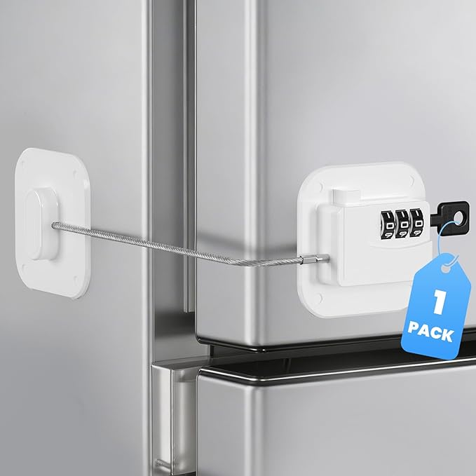 1PC Fridge Lock with Code, Refrigerator Locks, Cabinet Locks Baby Proofing, Combination Lock for Refrigerator, Freezer, Closets, Cabinets, Drawers, Doors and Windows, NO Drilling