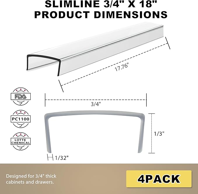 Cabinet Protectors for Kitchen Cabinets, Cabinet Door Protector Trash Drawer Protector Edge Guard, Plastic Slip on Protectors for Cabinets– 3/4" Thick, 18" Length