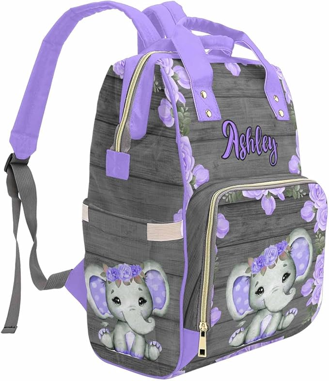 M YESCUSTOM Diaper Bags for Mom Personalized Purple Flower Baby Bag Backpack for Men Women Custom Newborn Nappy Mommy Bag