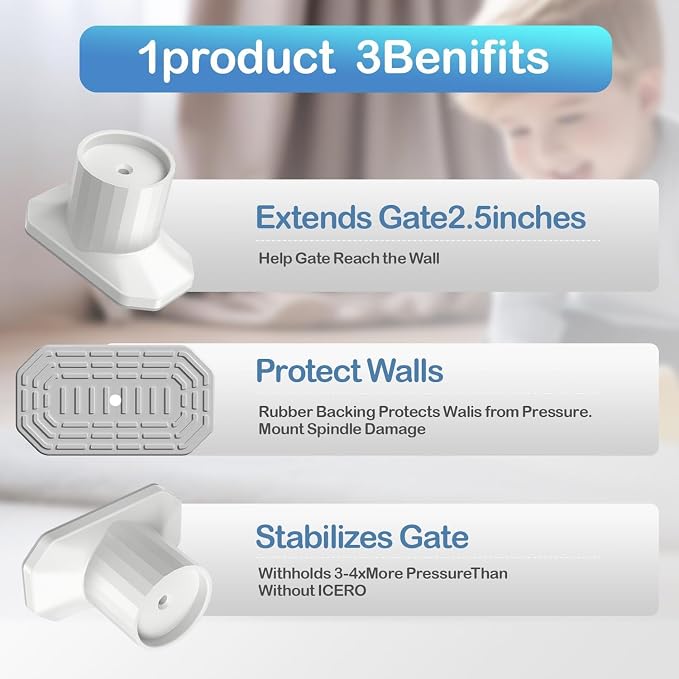 ICERO-Baby Gate Extender Wall Protector (8 Pack) -Pressure Mounted Gates Extension Kit Extends 1.1-3.5 inches Child Safety Gates and Protect Walls & Doorways from Pet & Dog Gates,White