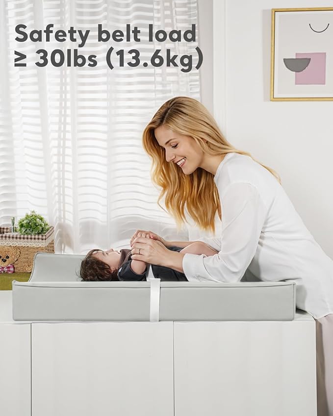 Vegan Leather Waterproof Baby Changing Pad - Wipeable, Extra Thick & Portable & Non-Slip Diaper Mat for Dresser, Crib, Travel | Soft & Safe (Gray)