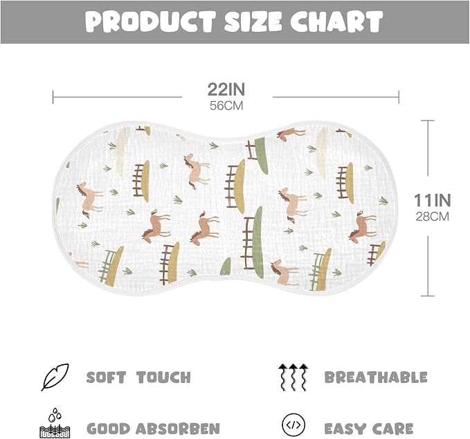 vvfelixl Baby Burp Cloths Cute Horses Fences Baby Newborn Cotton Burping Cloths Set Babys Washcloths 4 Pack