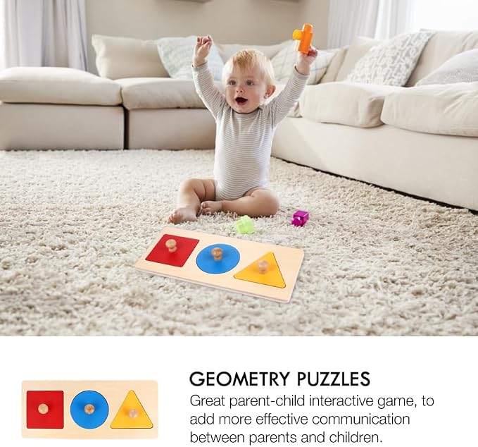 Toyandona Montessori Math Toy Geometry Shape Insets Wooden Puzzle for Preschool Kids 11.61In Fine Motor Skills Development and Shape Recognition Educational Toddler Toy