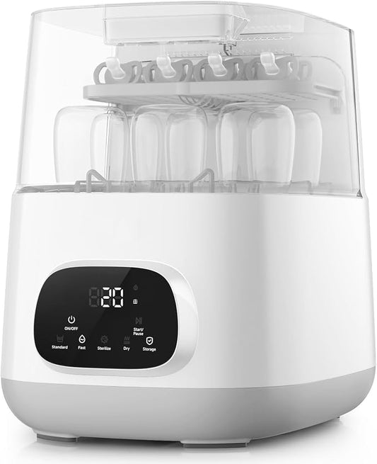 MOLWAY【Upgraded】Baby Bottle Washer, Sterilizer and Dryer, All-in-One Pro Cleaning Machine for Bottles, Pump Parts & Baby Essentials, Effortless Care, Replaces Hand Washing, Gray