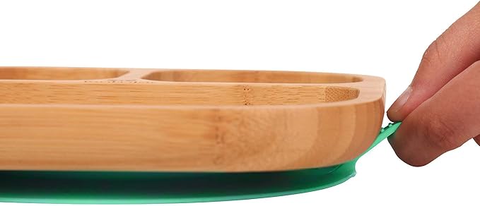 Baby Toddler Stay Put Dish, Kids Suction Plate, Bamboo Cute Tableware (Light green)