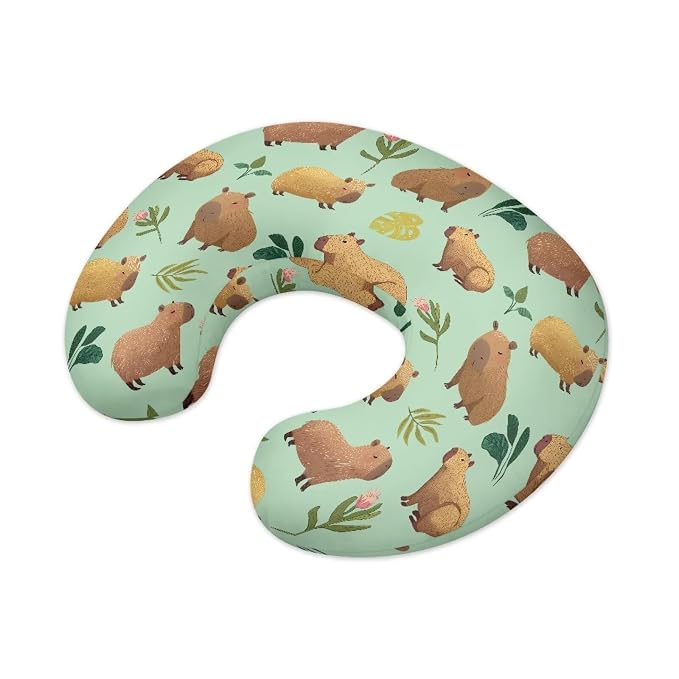 Green Leaf and Capybara Breastfeeding Pillow Cover Ultra Soft Comfortable Newborn Nursing Pillow Case Easy to Use and Dustptoof