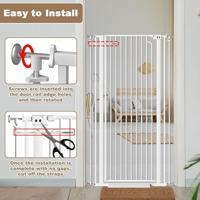 57" Extra Tall Cat Gate for Doorways, 38.58'' - 43.31'' Wide High Pressure Mounted Dog Gate, Tall Pet Gates for Doorways No Drilling, Auto Close Safety Baby Gates for Dogs Cats(White)