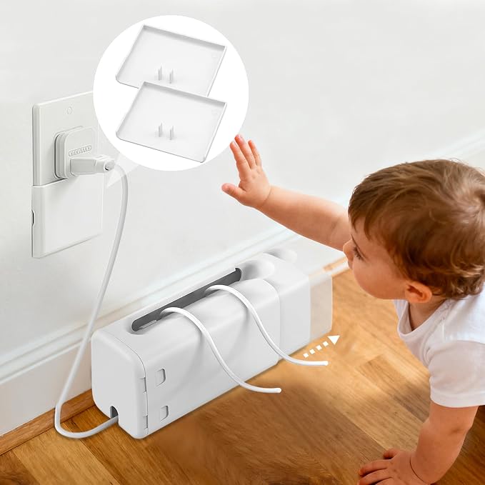 Babylush Power Strip Cover Box+2 Pack Outlet Covers Baby Proofing,Adjustable Length Surge Protector & Child Proof Outlet Covers,Prevents Children from Touching Outlets,Fits Most Outlets.