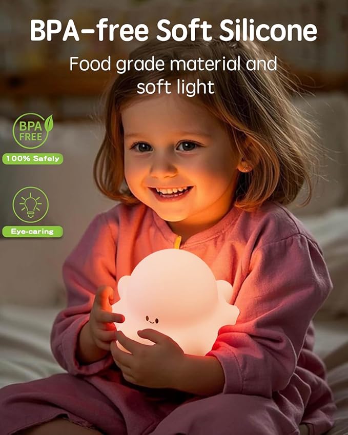Cute Octopus Rechargeable Silicone Night Light for Kids, Dimmable Touch Control Nightlight with Timer, Portable USB Baby Night Lamp for Nursery, Bedroom