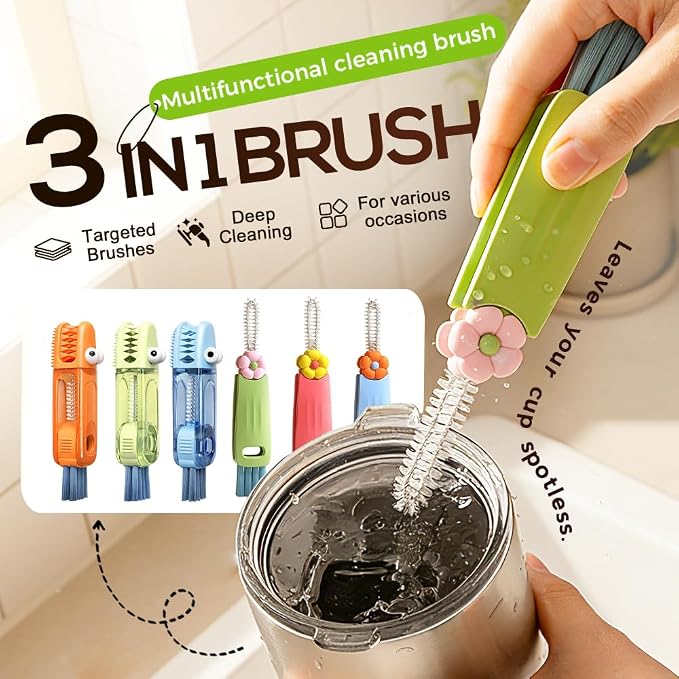 3 in 1 Cup Lid Cleaning Brush, 2026 New Multifunctional Bottle Brush Cleaner, Bottle and Straw Brush Cleaning Set, Crevice Cleaning Brush Tools for Gap Tight Spaces, Home Kitchen Gadgets (2PC A)