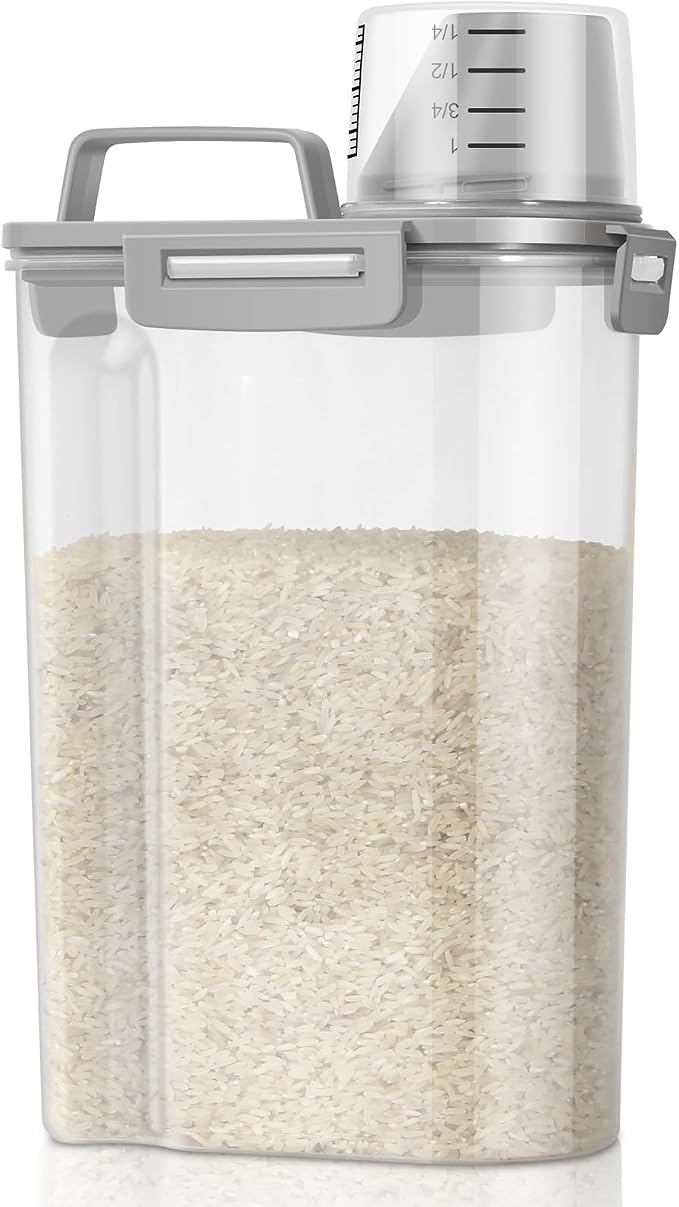 TBMax Rice Storage Container 3 to 5 Lbs - Small Pet Dog Cat Food Container Dispenser with Easy Pouring Spout & Cup, Portable Cereal Container for Small Spaces, Travel, or Daily Use