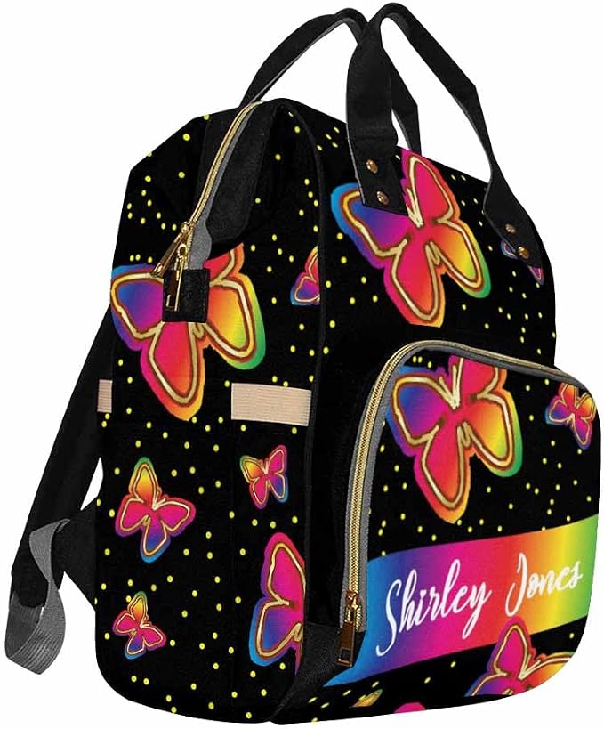 Customized Diaper Backpack Handbag Handbag Cute American Women Expandable Princess All-In-One Bags Custom Bag Personalized Mummy Nursing Baby Bags, Rainbow Butterflies