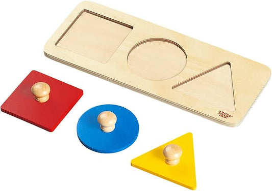 Montessori Wooden Color Shape Sorting Puzzle for Kids, Multiple Geometric Peg Puzzles with Jumbo Knob for 18+ Months Baby, Preschool Shape Sorter Montessori Learning Toys (3 Pieces)